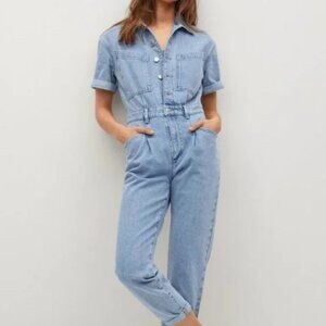 MNG MANGO Denim Jumpsuit Cotton Light Blue Size M